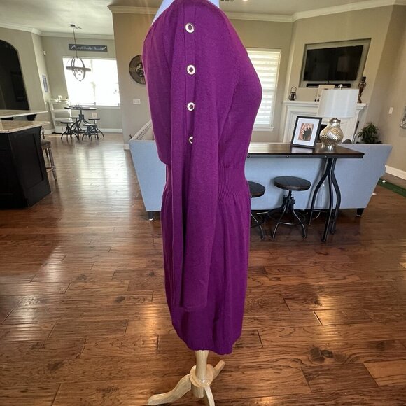 Laundry by Shelli Segal Dress Womens Size Large Bell Snap Sleeves Boat Neck Wine - Picture 5 of 16